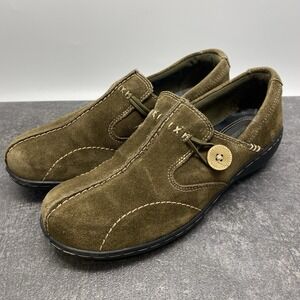 Clarks Bendables Olive Green Suede Shoes Women's 7.5 M Slip On Loafers 39307